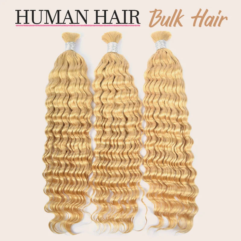 High-quality 613 blonde hair bulk ideal for boho hairstyles, featuring soft deep wave texture, perfect for creative styling.