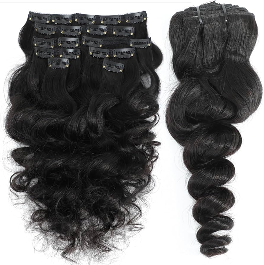 Seamless Clip in Hair Extensions 100g Silicone Weft Loose Wave Black Hair