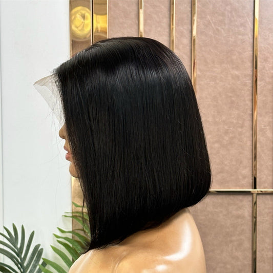 Close-up of the 13x6 Straight BOB Wig - 100% Raw Human Hair Lace Front highlighting the soft HD lace.