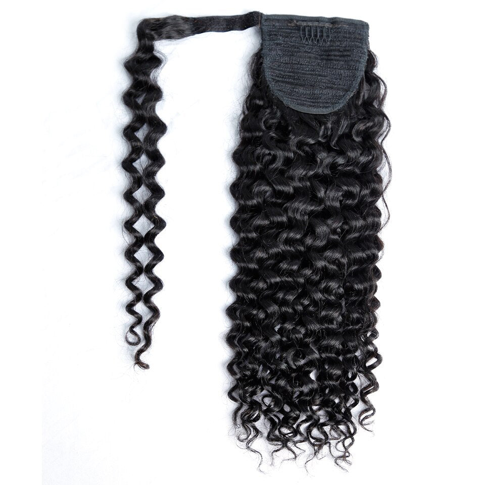 100% Raw Human Hair Ponytail - Deep Wave, featuring a thick and full appearance, designed for easy installation and heat resistance, perfect for stylish hair transformations.