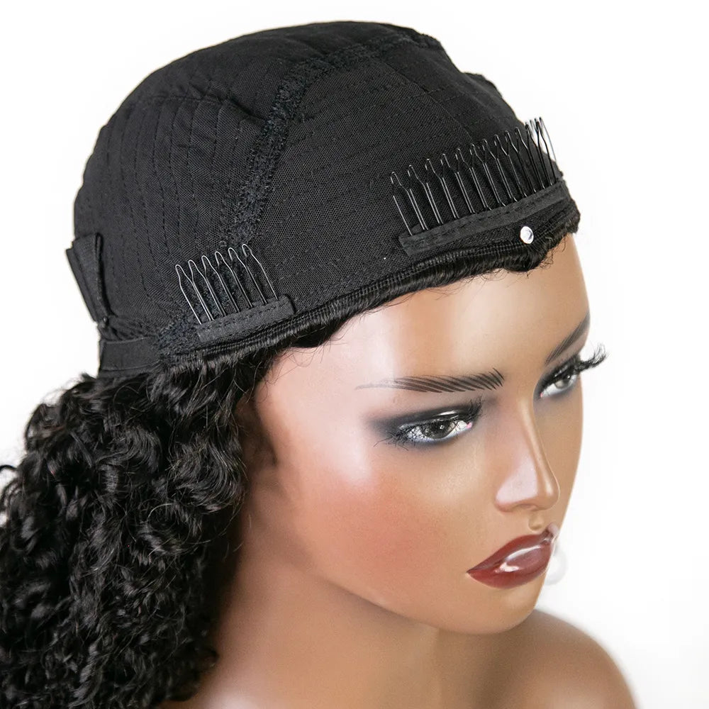 Water Wave Half Wig Flexible Fit Drawstring Human Hair Wig