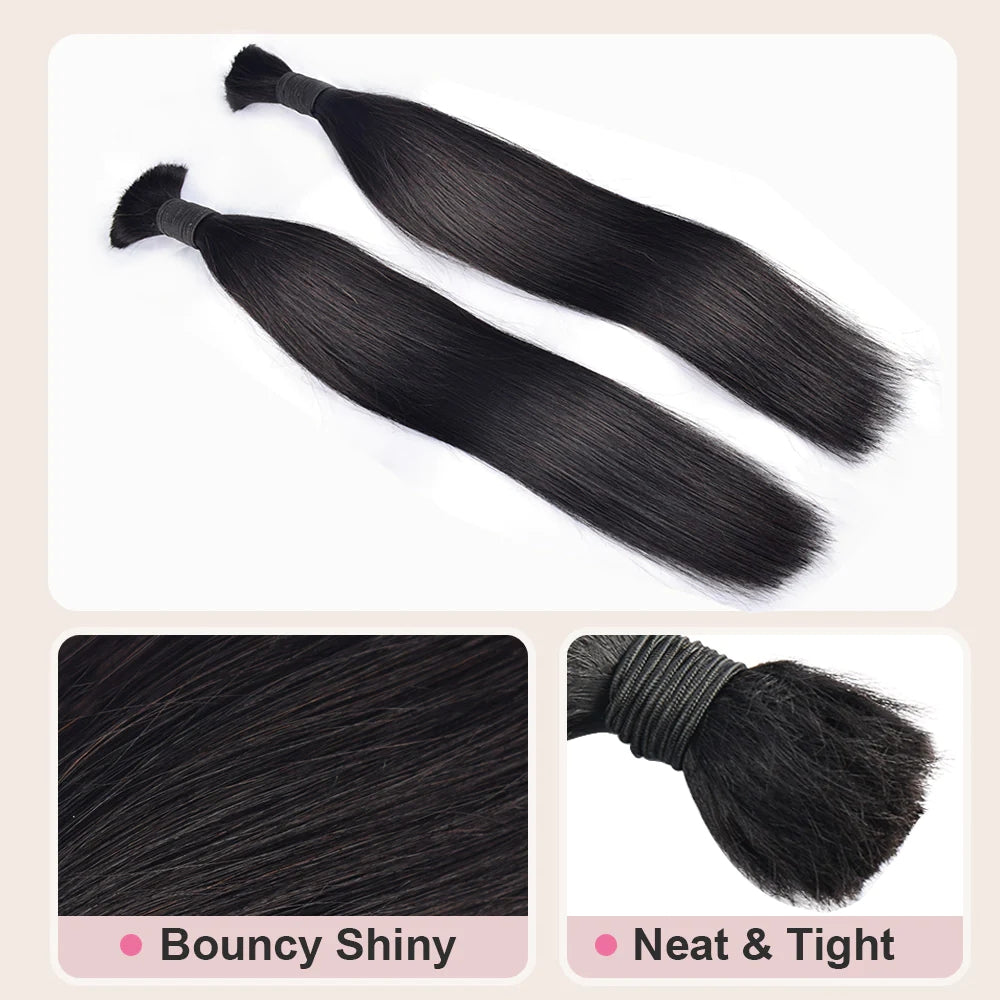 A bundle of 12A Mink Hair Straight Hair Bulk Hair for Braiding in various lengths, perfect for styling and adding volume.