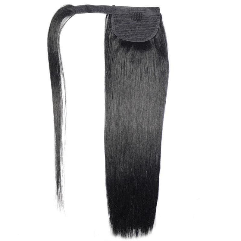 100% Raw Human Hair Ponytail Straight - Easy Install, featuring a beautiful straight hair ponytail for seamless blending.