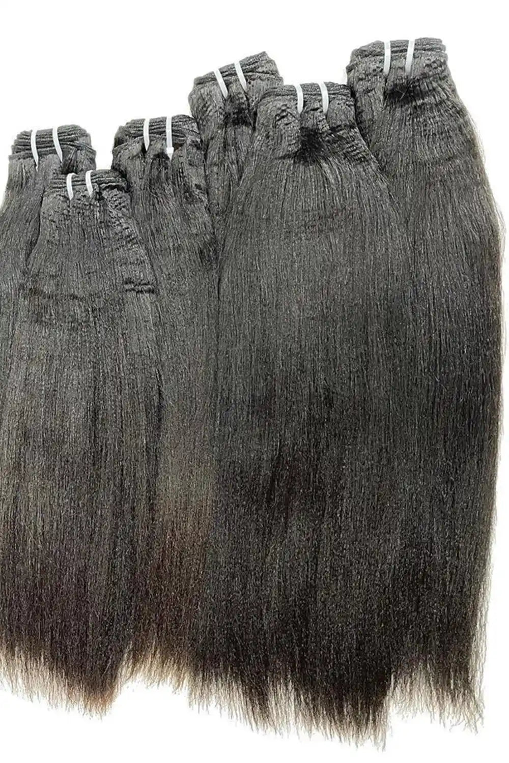 LUSSOBYSB Raw Single Donor Yaki Straight Hair bundles in various lengths, showcasing the natural black colour. Best seller known for kinky straight bundles, light yaki raw hair, and durable light yaki raw hair bundles.