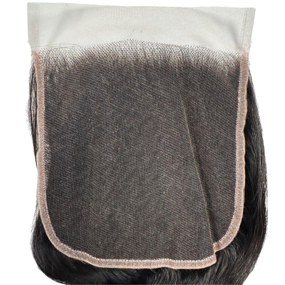 Back view of the Body Wave 6x6 HD Lace Closure by LUSSOBYSB. Displaying the intricate lace structure, this 6x6 HD lace closure blends seamlessly for a natural look.