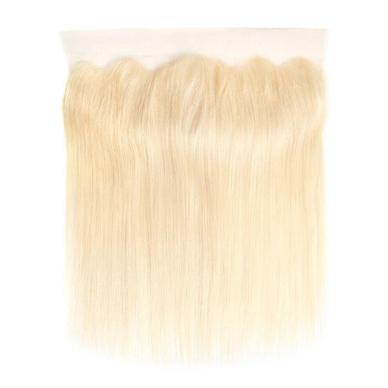 613 Blonde Lace Frontal from LUSSOBYSB features a smooth straight texture in 613 blonde. Perfect for a bold look, this 13x4 transparent HD lace human hair frontal offers easy styling options. Ideal for achieving a seamless blend and natural movement.