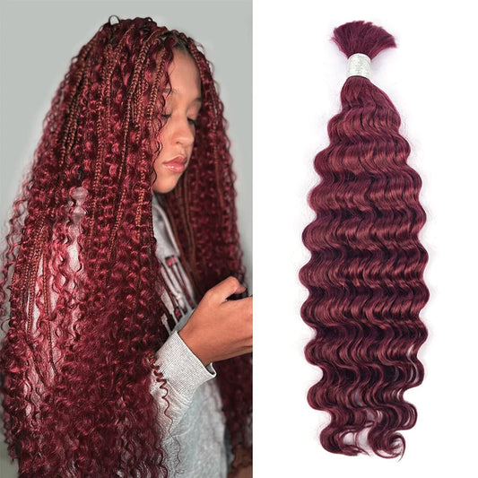 99J Hair For Braiding - Luxurious deep wave human hair bulk, available in 16-30 inches, perfect for stylish bohemian hairdos.