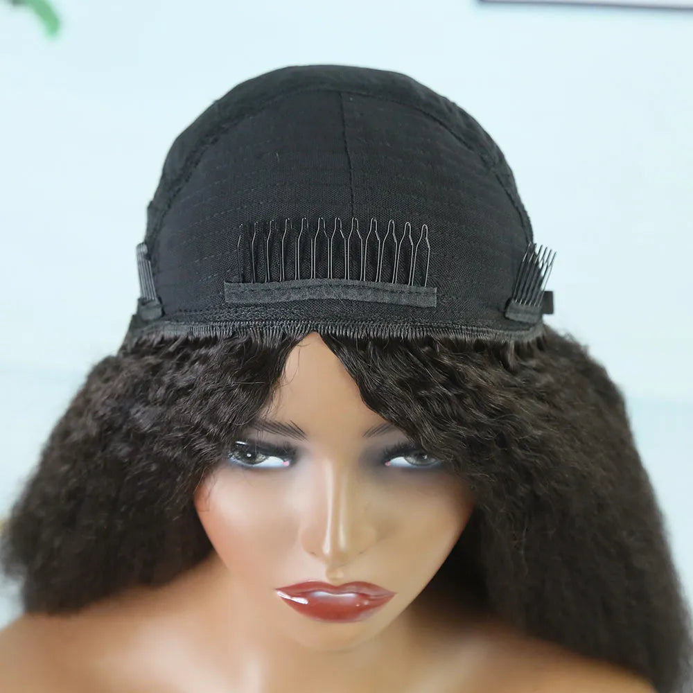 Kinky Straight Human Hair Half Wig with Drawstring