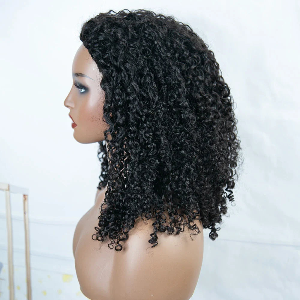 Drawstring 3 in 1 Kinky Curly Half Wig Human Hair