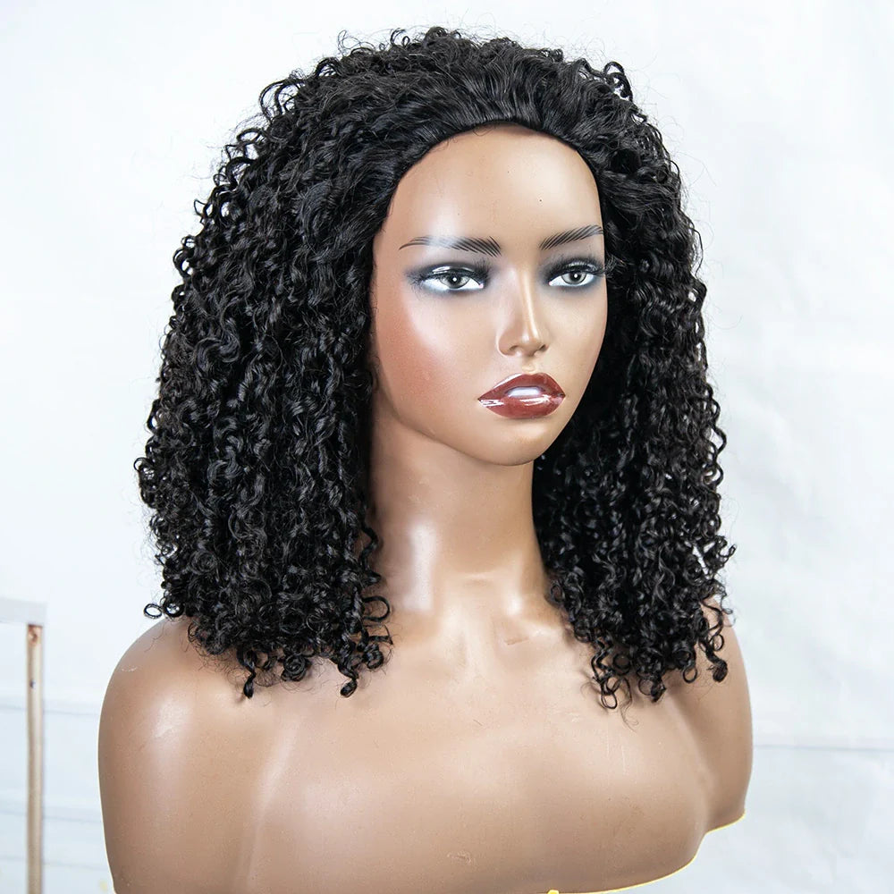Drawstring 3 in 1 Kinky Curly Half Wig Human Hair
