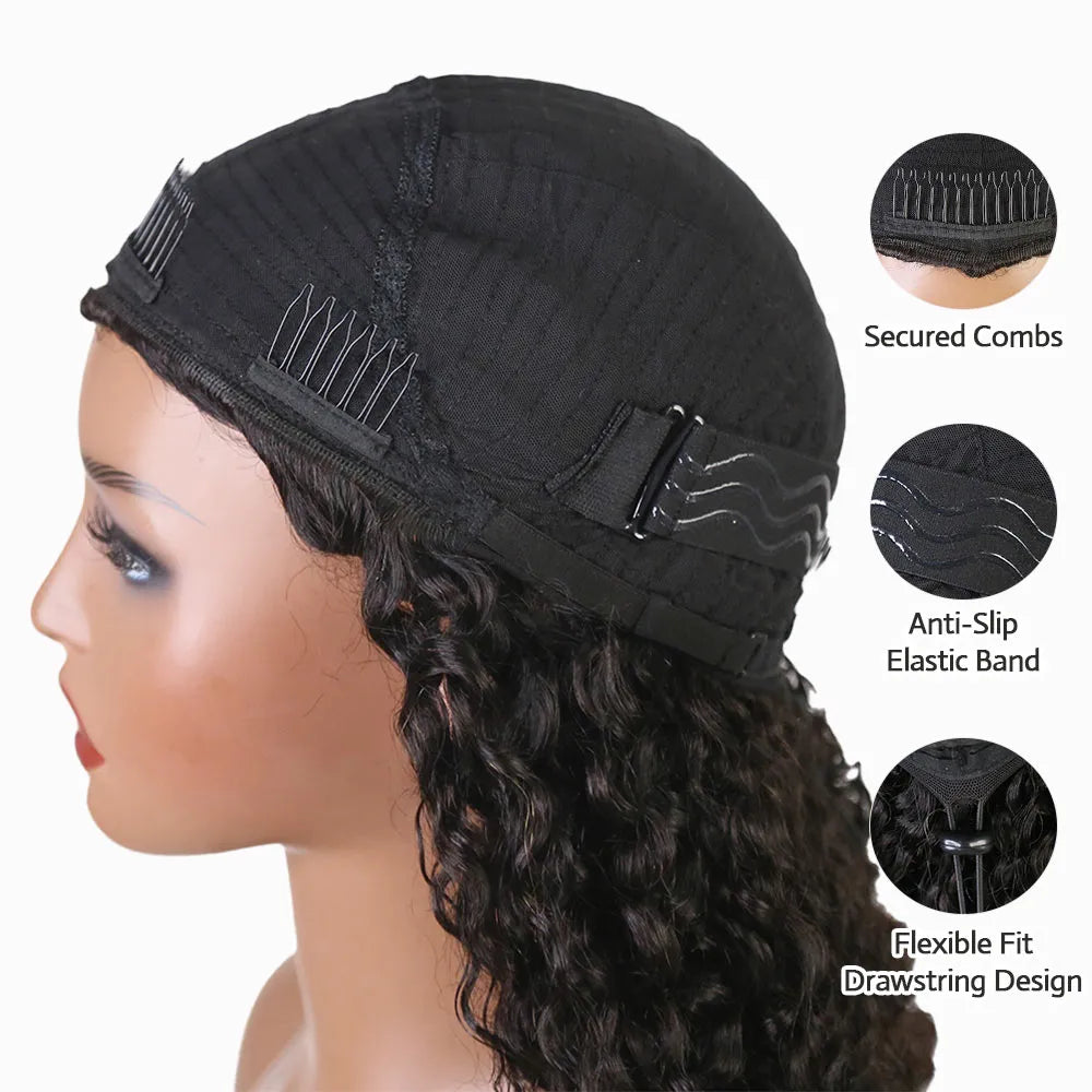 Water Wave Half Wig Flexible Fit Drawstring Human Hair Wig