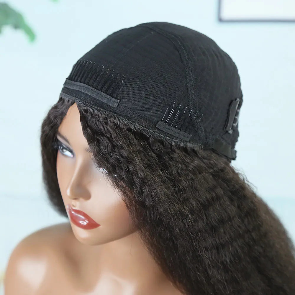Kinky Straight Human Hair Half Wig with Drawstring