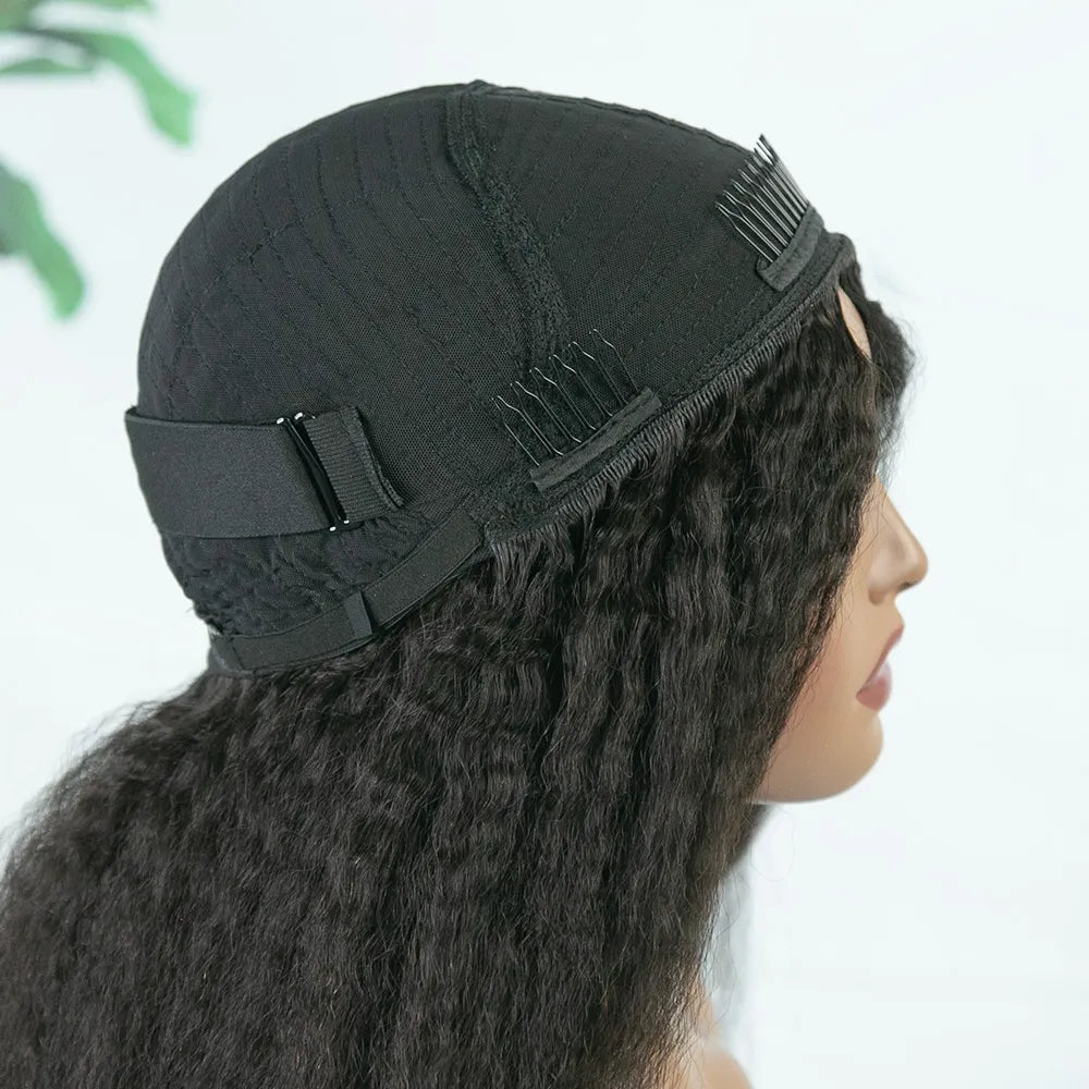 Kinky Straight Human Hair Half Wig with Drawstring