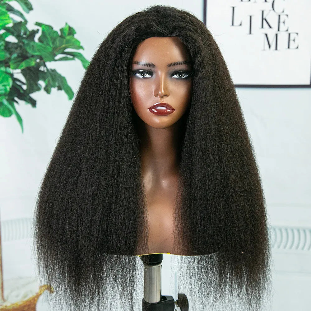 Kinky Straight Human Hair Half Wig with Drawstring