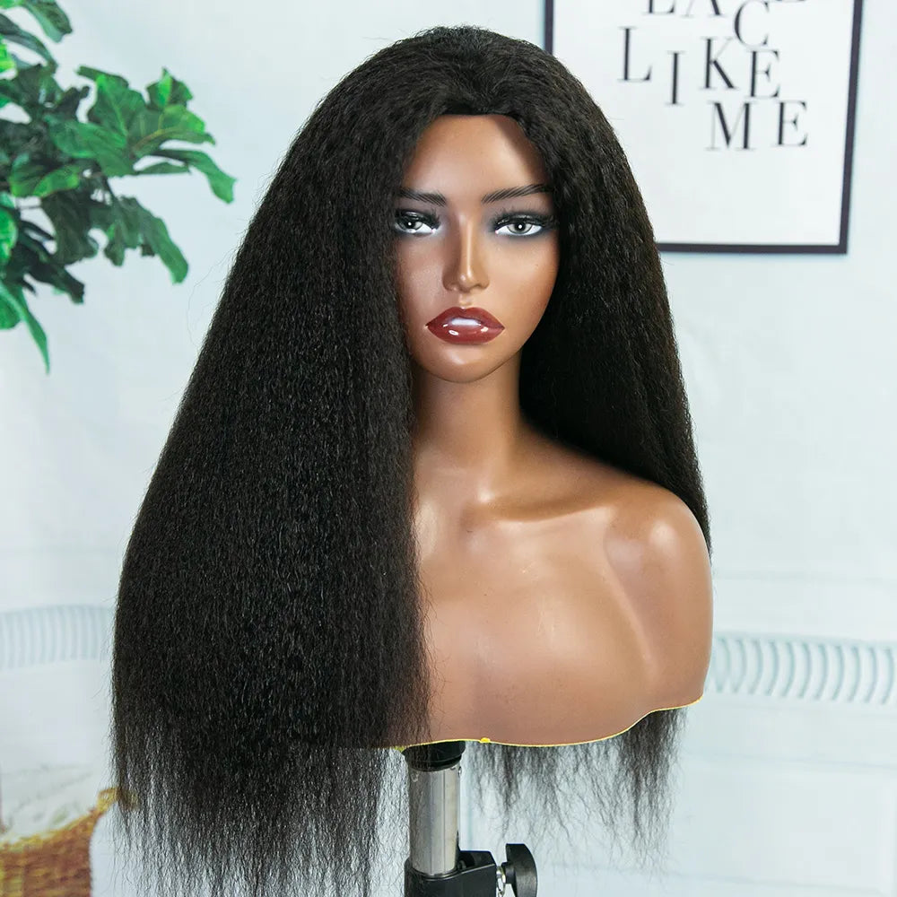 Kinky Straight Human Hair Half Wig with Drawstring