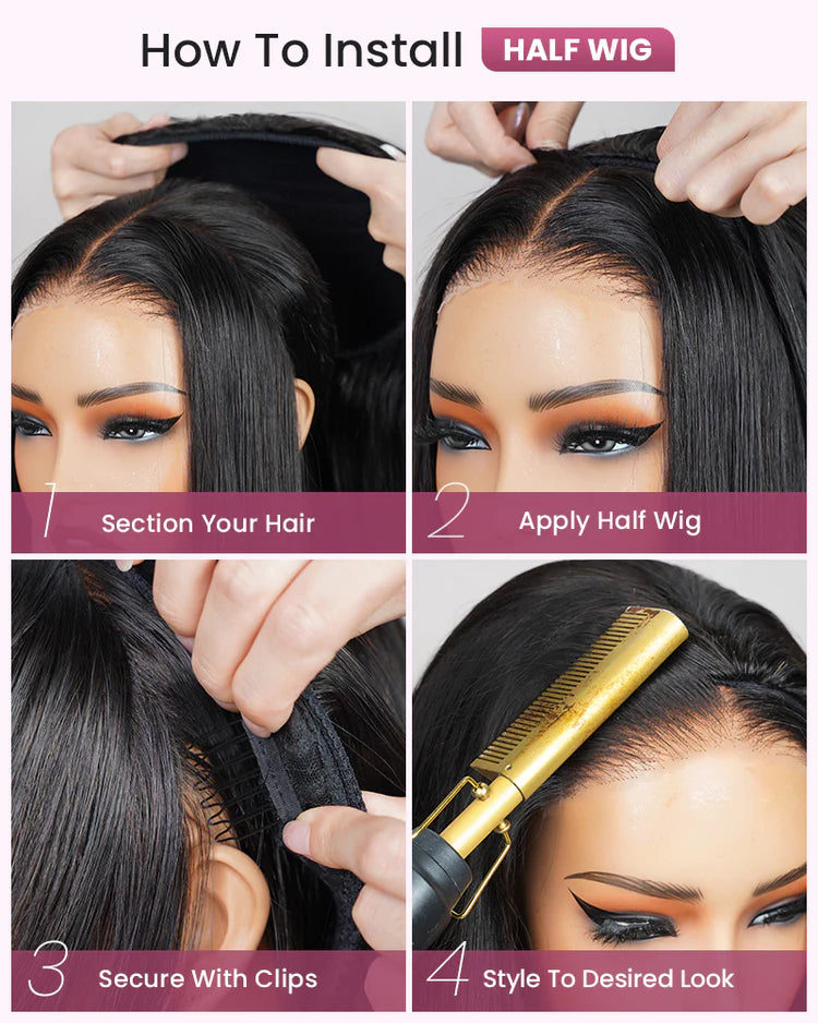 3 in 1 Straight Hair Half Wig Human Hair