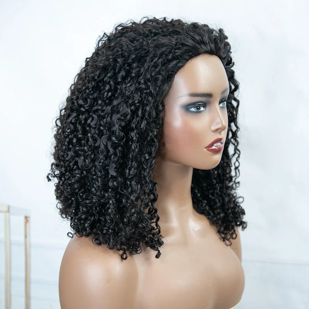 Drawstring 3 in 1 Kinky Curly Half Wig Human Hair