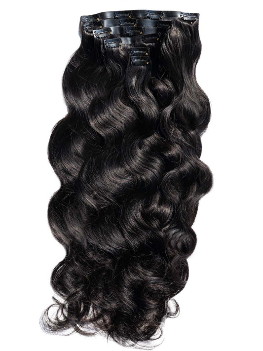 Seamless Clip in Hair Extensions 100g Silicone Weft Loose Wave Black Hair