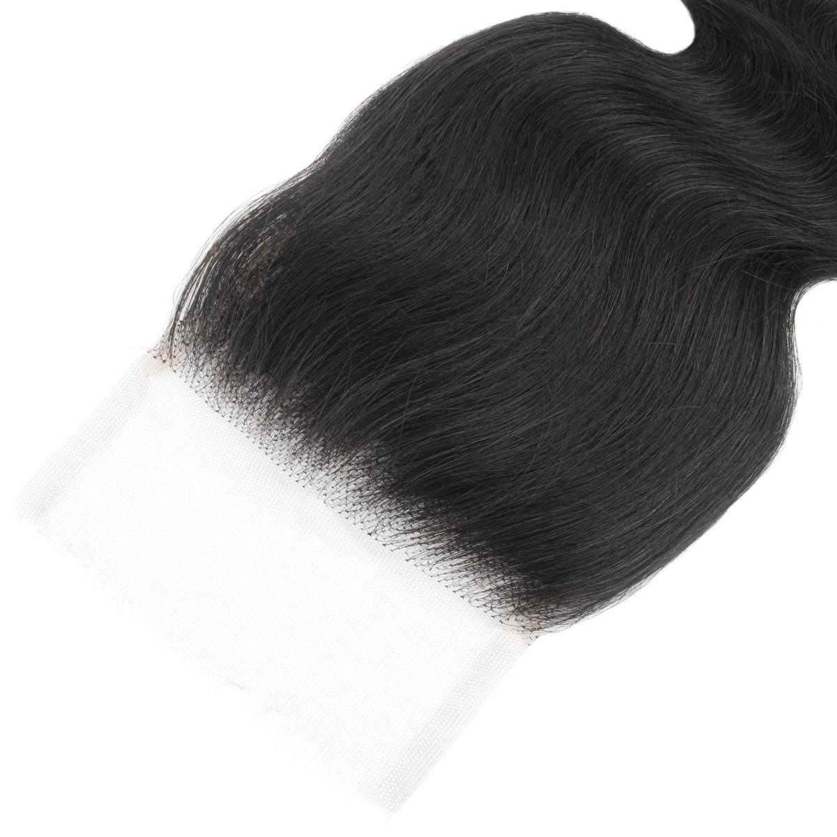 Back view of the Body Wave 4x4 HD Lace Closure by LUSSOBYSB, emphasizing the fine lace quality and full body waves. This 4x4 HD closure allows for versatile styling options.