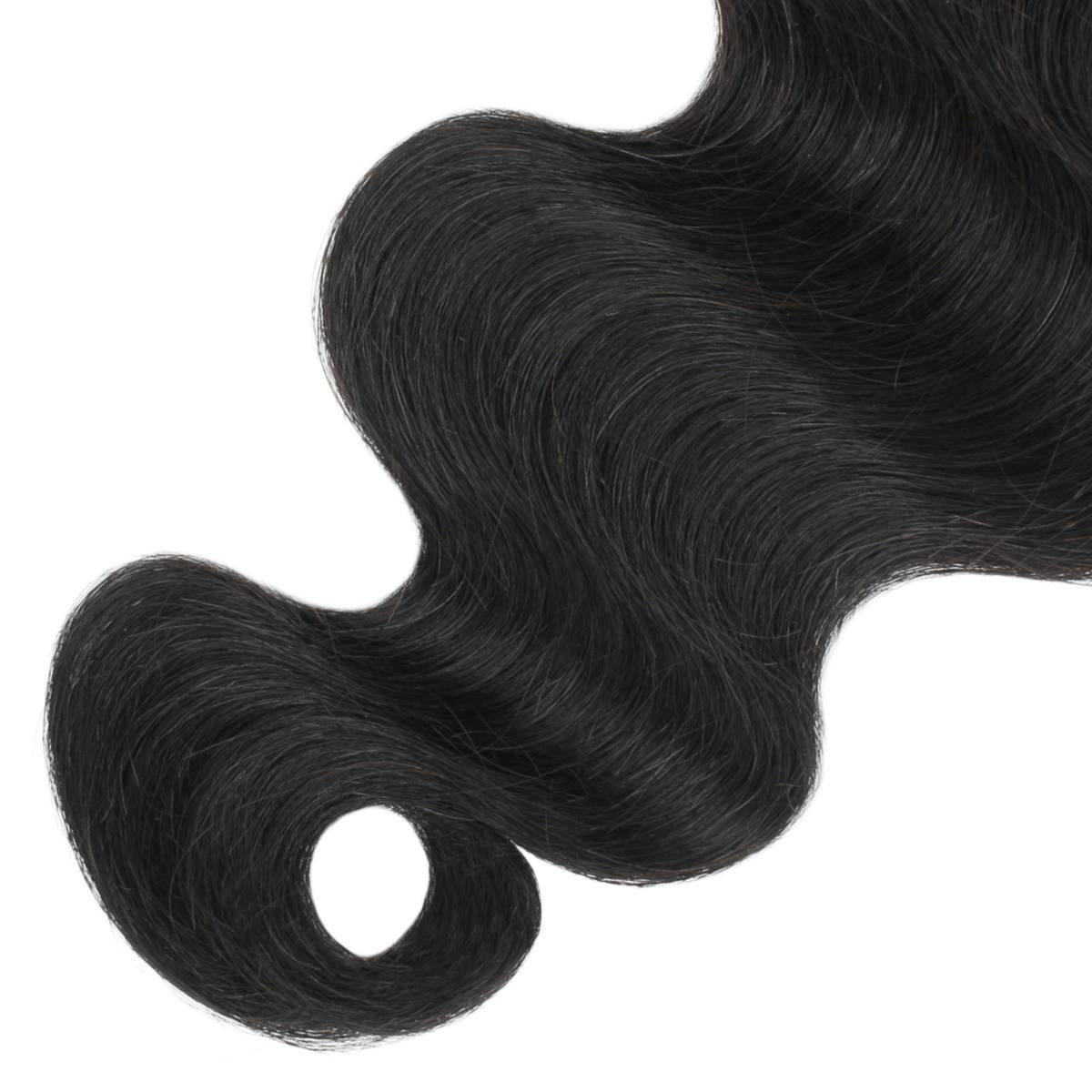 Wavy texture of LUSSOBYSB's Body Wave 4x4 HD Lace Closure, perfectly illustrating its elegant curls and lightweight feel. An ideal choice for 4x4 closures and a seamless blend.