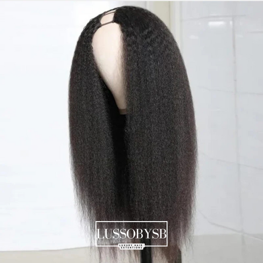 High Density Glueless U-Part Kinky Straight Raw Human Hair Wig