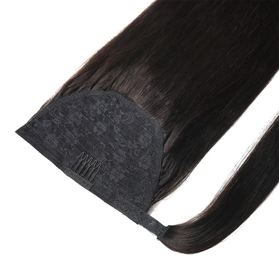 100% Raw Human Hair Ponytail Straight - Easy Install, showcasing a stunning straight hair ponytail ideal for any occasion.